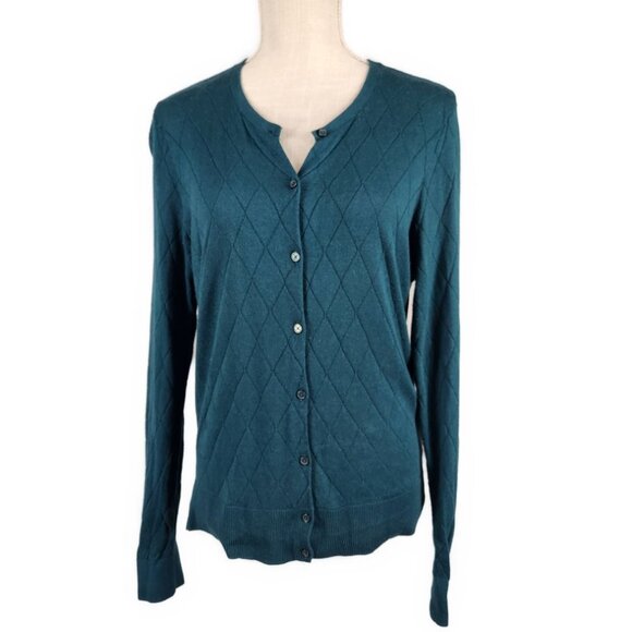 Banana Republic Button Up Cardigan Sweater Women's M Teal Cottage Office Layer - Picture 1 of 7